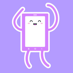 Happy kawaii mobile phone sticker icon.Friendly mobile device