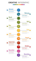 Timeline business for 12 months, 1 year, Timeline infographics design vector and Presentation business can be used for Business concept with 12 options, steps or processes. 