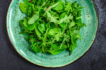 Healthy salad, leaves mix salad (mix micro green, juicy snack). food background, Top imsge 