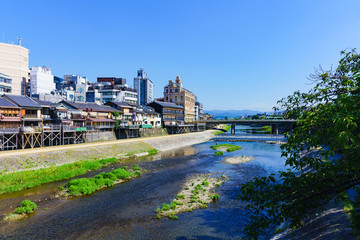 Fototapeta na wymiar Landscape of Kamogawa Kawadoko in Kyoto city Japan