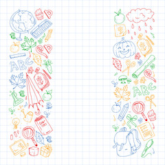 Back to school vector pattern. Education icons for children.