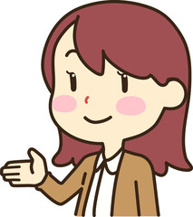 Girl with long brown hair holding out hand