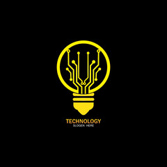 Bulb logo with line technology, Light bulb idea icon with circuit board inside. Business idea concept. Lamp formed by chip connectors