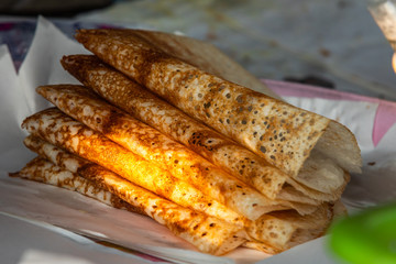 frying flour on pan as a Myanmar street food