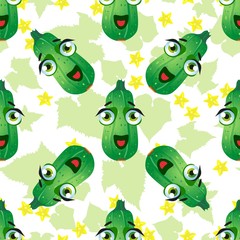 Fototapeta premium Cute seamless pattern with cartoon emoji vegetables