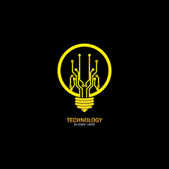 Bulb logo with line technology, Light bulb idea icon with circuit board inside. Business idea concept. Lamp formed by chip connectors