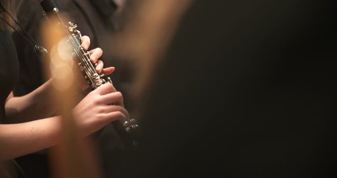 femalne musician playing clarinet during concert