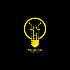 Bulb logo with line technology, Light bulb idea icon with circuit board inside. Business idea concept. Lamp formed by chip connectors