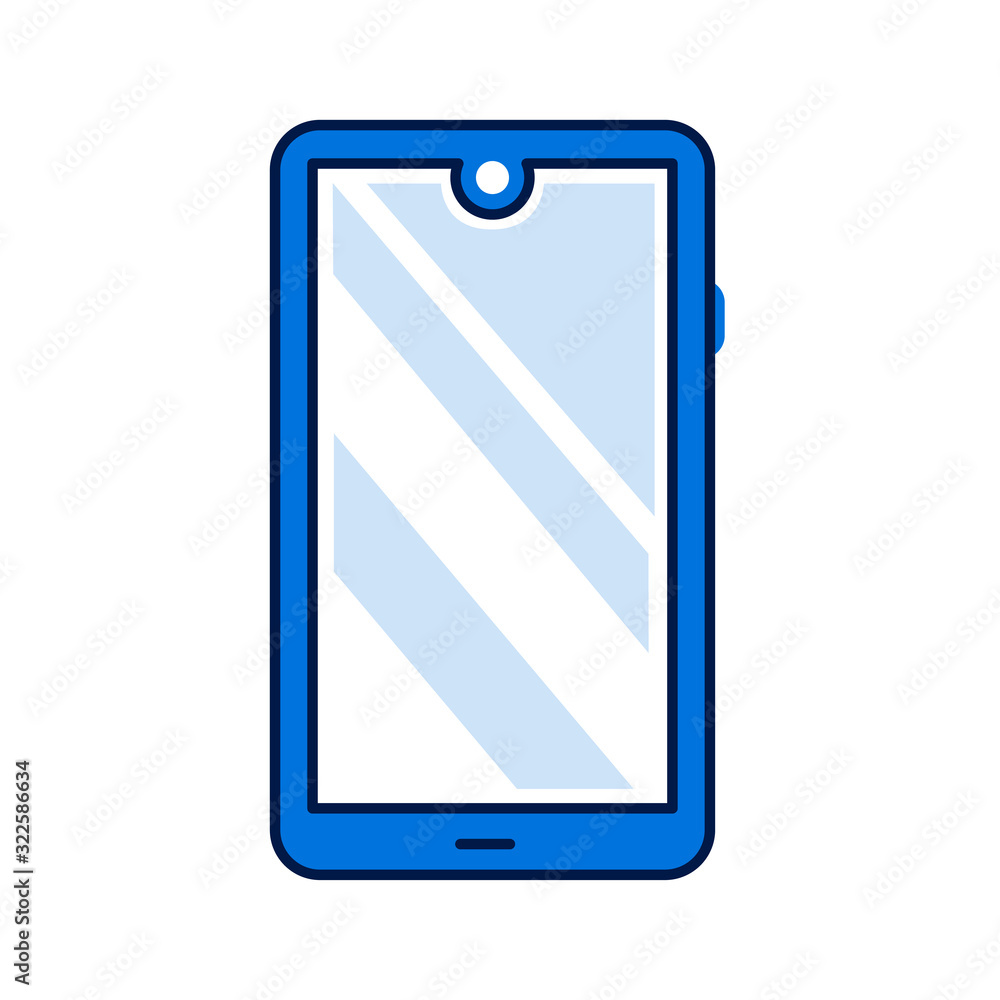 Poster smartphone with screen, menu button and camera color line icon. front view. electronic device. picto