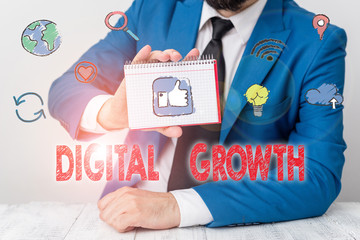 Conceptual hand writing showing Digital Growth. Concept meaning use of digital technology to solve...