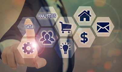 Writing note showing Data Analytics. Business concept for process of examining data sets in order to draw conclusions