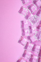 ice cubes. artificial crystal clear transparent piece. concept. food background. top view. copy...