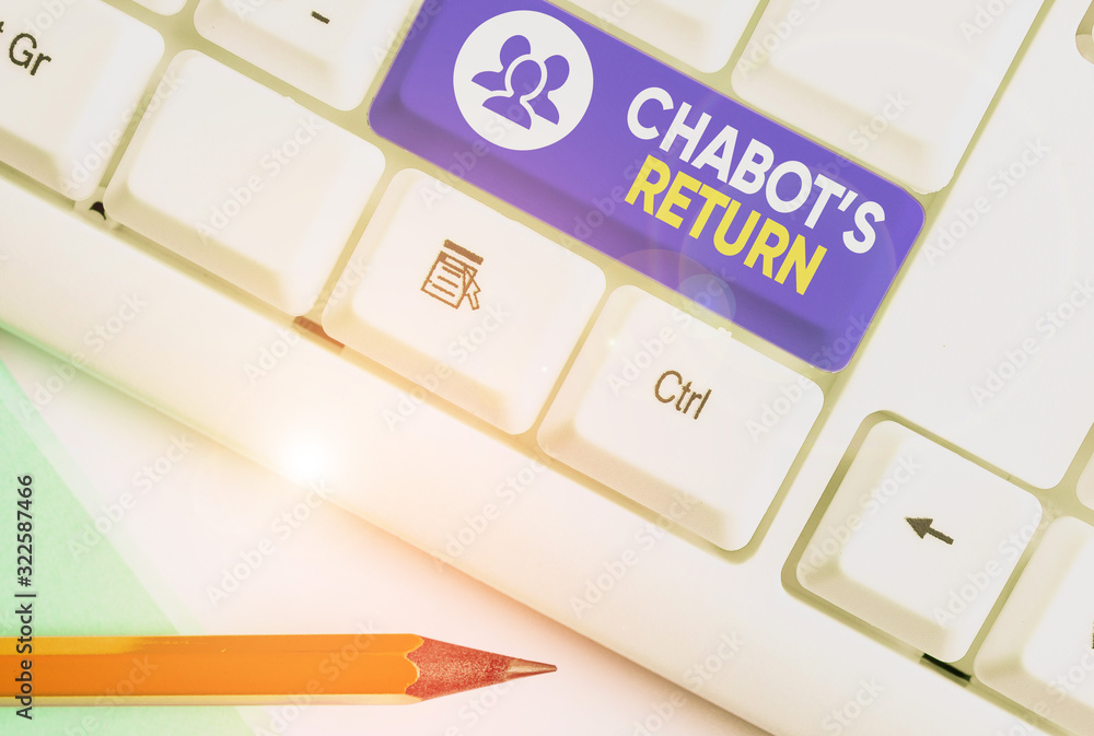 Poster writing note showing chabot s return. business concept for the come back of conversation via auditor