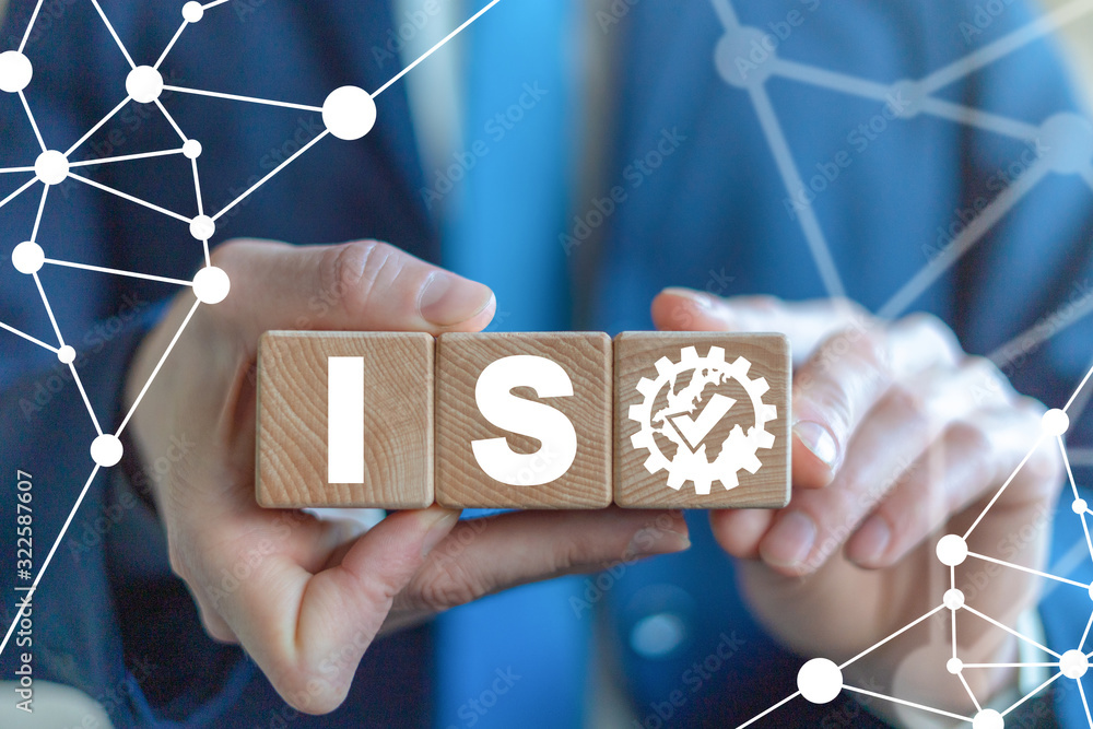 Poster iso standard quality control certification system concept.