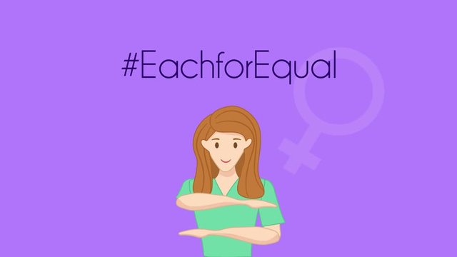 Happy International women's day 2020 theme with Each for equal theme. Illustration animation catoon, 4K footage on purple background