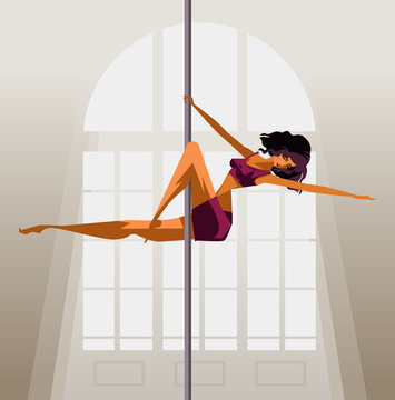 Fitness Man Training Pole Dancing