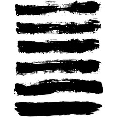 Black brush stroke set isolated on white background. Trendy brush stroke for black ink paint, grunge splash, dirt banner, watercolor design and dirty texture. Creative art concept, vector illustration