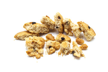 Chocolate chip cookies and crumble cracks isolated on white background. Sweet biscuits delicious and crunchy homemade pastry.