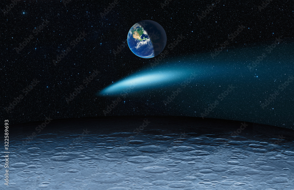Aufkleber the earth as seen from the surface of the moon - comet on the space