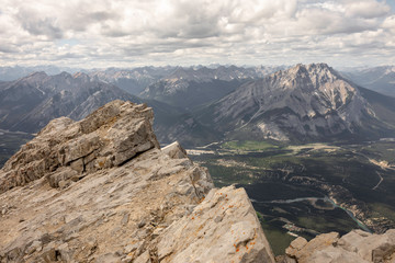 On the top of Mount Rundle, from where you can see the town of Banff and the Cascade Mountain in Banff National Park, Alberta, Canada
