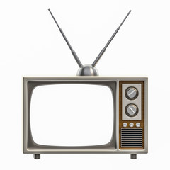 Retro television, Retro vintage tv 3d rendering, 3D illustration of Classic Design Retro TV with classic wood shell and white blank for your text screen on white background.