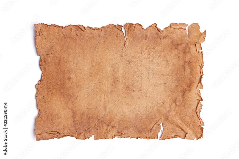 Canvas Prints horizontally oriented vintage ancient damaged piece of paper, scroll or parchment with torn crumpled