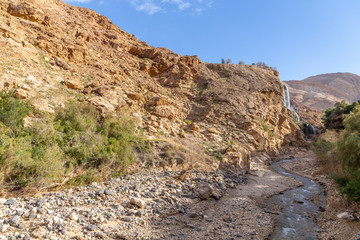 Fototapeta na wymiar Hammamat Ma'in hot springs, Jordan. Hot springs are located in the mountains near the Dead sea