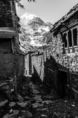 Narrow stone street in small village Manang, Nepal, Annapurna Circle