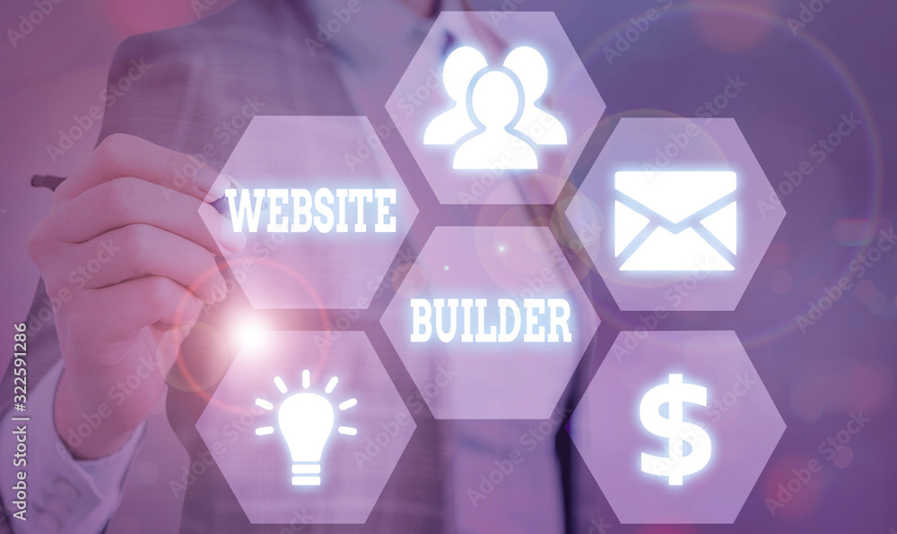 Poster text sign showing website builder. business photo showcasing construction of websites without analys