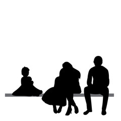 isolated, black silhouette sitting people, rest