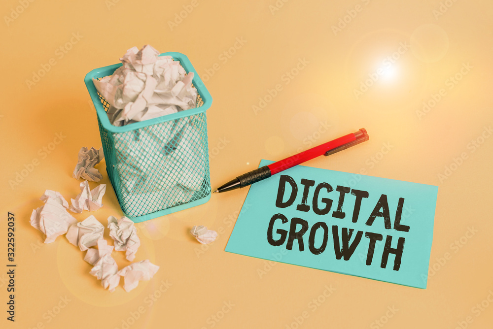 Poster word writing text digital growth. business photo showcasing use of digital technology to solve tradi