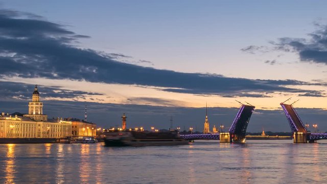 Saint Petersburg Russia time lapse 4K, city skyline night timelapse at Palace Bridge