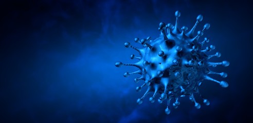 Coronavirus 2019-nCoV. COVID-19. Microscopic view of a infectious virus. Contagion and propagation of a disease