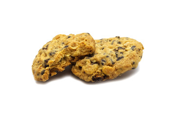 Homemade Oatmeal Raisin Cookies isolated on a white background.