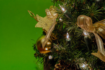 Small christmas tree on green background