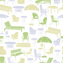 Hand drawn garden furniture. Vector seamless pattern