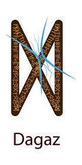 Rune Dagaz. Vertical projection. Scandinavian. Rune of the elements of Time, hours