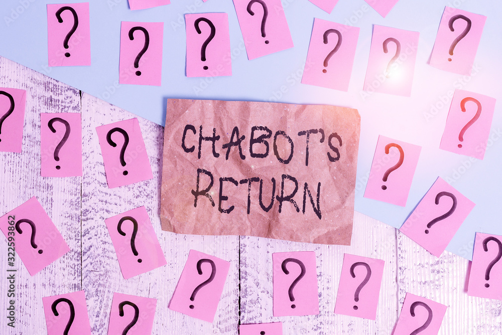 Poster word writing text chabot s return. business photo showcasing the come back of conversation via audit