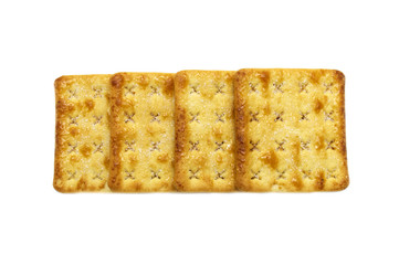 Square crackers biscuits isolated on white background. Crushed dry snack.