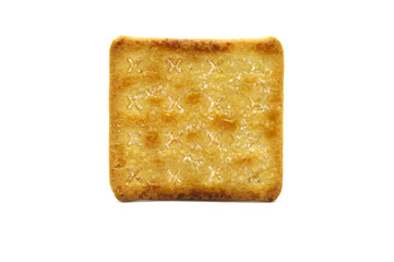 Square cracker biscuit isolated on white background. Crushed dry snack.
