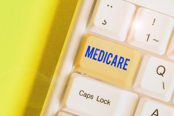 Conceptual hand writing showing Medicare. Concept meaning the federal government plan in US for...