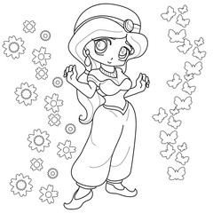 Cute fairy-tale Princess. Outlined for coloring book isolated on a white background, vector illustration.