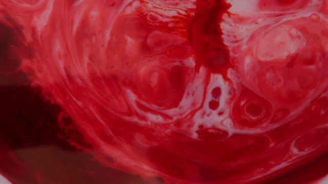 "Seriously Injured" (abstract) An reaction of milk soap and red color, that looks like broken blood vessels in the brain.