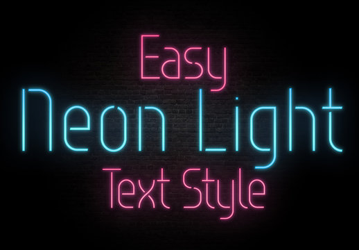 Basic Neon Light Text Style Mockup