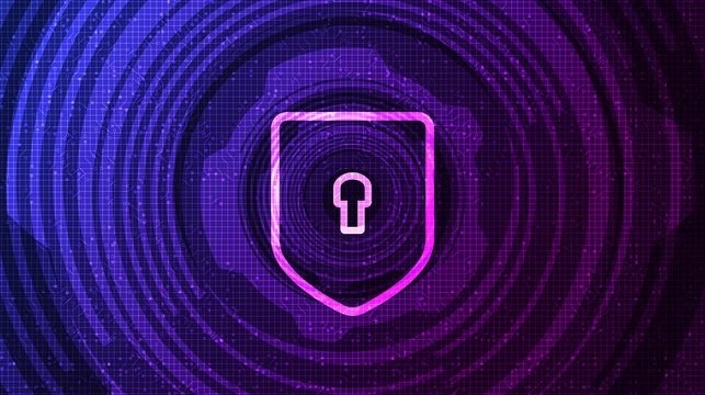 Purple Digital Technology Shield Security,protection and connection Concept background design.vector illustration.