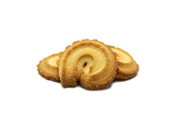 Variety Christmas Danish style butter cookies biscuit isolated on white background . Snack for Season's greetings.