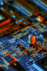 Electronic circuit board close up with processor.