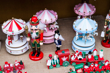 Childhood toys. Toys exhibited at the Christmas fair in Bucharest.