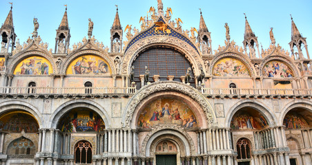 Facade of Basilica di San Marco, Saint Mark's Cathedral, in Venice, Italy