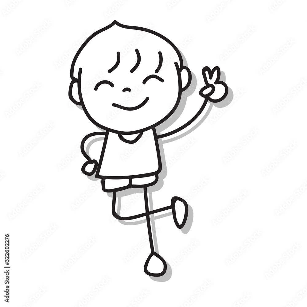 Wall mural hand drawing doodle cartoon character happy boy happiness abstract people vector illustration for ki